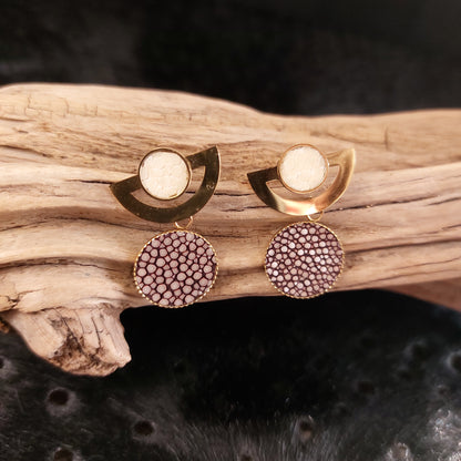 Boucles d'oreilles en Acier Inox Doré et Galuchat