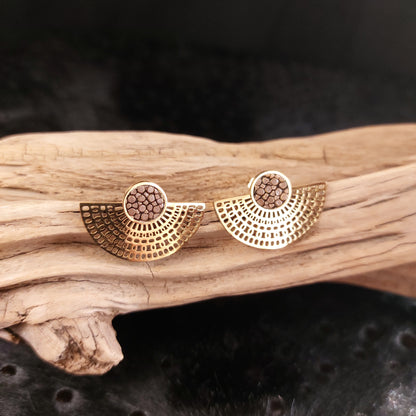 Boucles d'oreilles en Acier Inox Doré et Galuchat