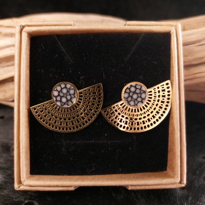 Boucles d'oreilles en Acier Inox Doré et Galuchat