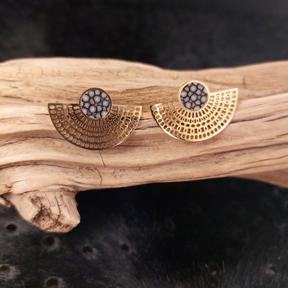 Boucles d'oreilles en Acier Inox Doré et Galuchat