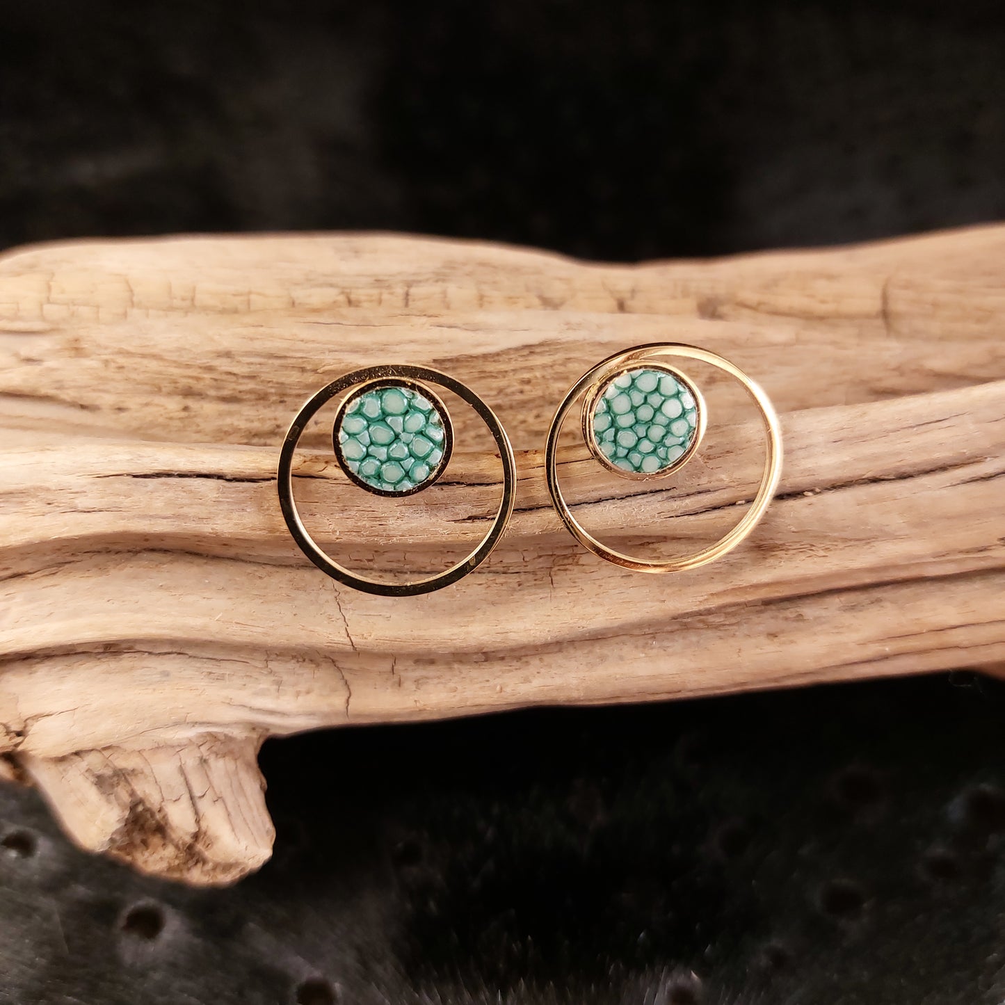 Boucles d'oreilles en Acier Inox Doré et Galuchat