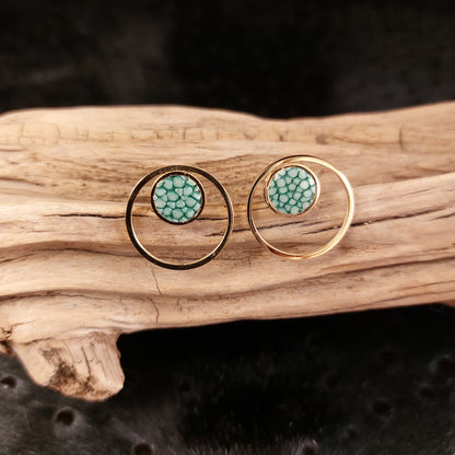 Boucles d'oreilles en Acier Inox Doré et Galuchat