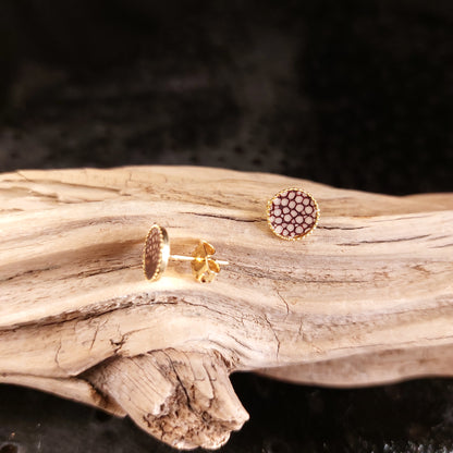 Puces d'oreilles en Laiton doré et Galuchat (diamètre 8mm)