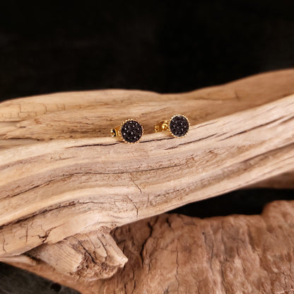 Boucles d'oreilles en laiton doré et Galuchat (diamètre 6mm)