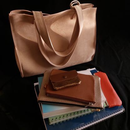 Sac Cabas en cuir pleine fleur Beige-Rose finition Nubuck - Pièce Unique