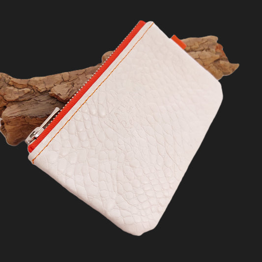 Porte monnaie - mini pochette PM12 cuir blanc embossé croco