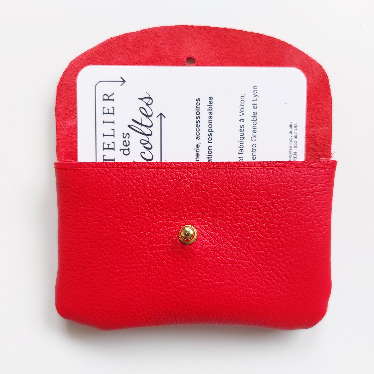 Porte-cartes / Porte-monnaie bicolore en cuir upcyclé rouge (10.5 x 6.5 cm)