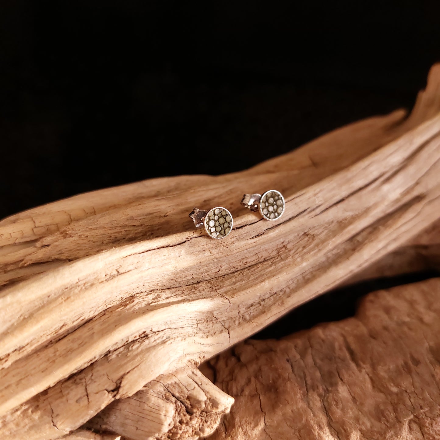 Boucles d'oreilles en Argent et Galuchat (diamètre 6mm)