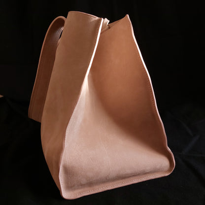 Sac Cabas en cuir pleine fleur Beige-Rose finition Nubuck - Pièce Unique
